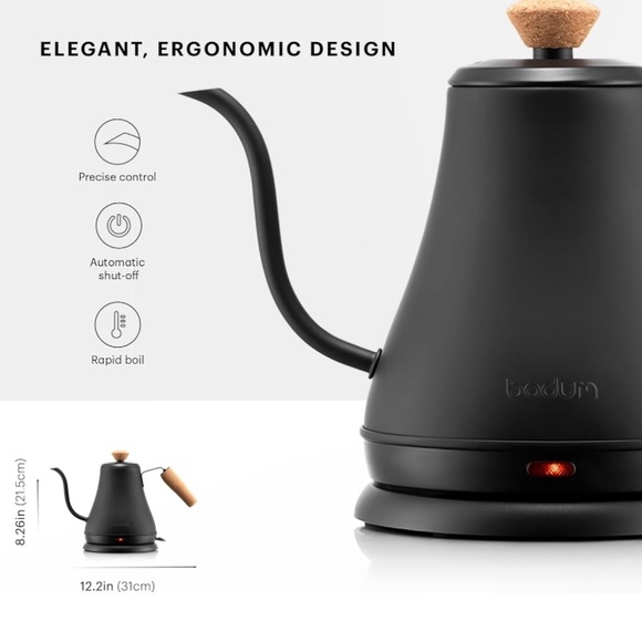 Bodum 27oz Bistro Gooseneck Electric Water Kettle Matte Black - Picture 3 of 6